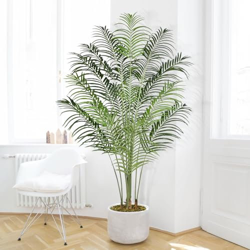 Keeplush Artificial Palm Tree 200cm Tall Fake Palm Tree Indoor Decor with 18 Trunks and Real Bark Design Faux Tropical Areca Palm Silk Floor Plant in Pot for Home Office Living Room Bedroom Decor 1pcs