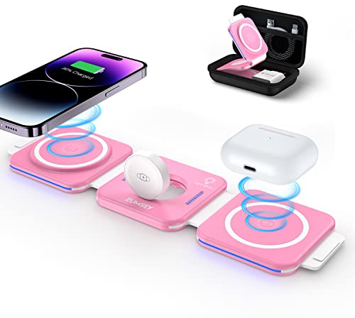 ZUMSEY 3 in 1 Faltbare kabellose Reiseladestation, Apple Ladestation Für Apple Watch und iPhone iPods, Wireless Charger für iPhone 16 15 14 13 12 Pro Max Plus/iWatch 10/9/Ultra/8/7/6/SE/5/4/3/AirPods
