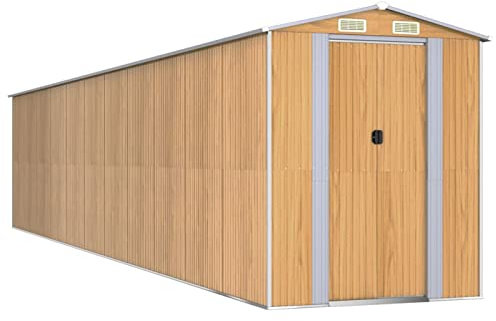 Chusui Geräteschuppen, Gerätehaus, Fahrradgarage, Gartenhütte, Fahrradunterstand, Gartenhäuschen, Garten Hütte, Fahrrad Unterstand, Hellbraun 192x938x223 cm Verzinkter Stahl