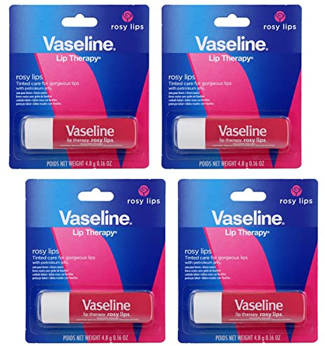Vaseline Lip Therapy Care Rosy, Fast-Acting Nourishment, Ideal for Chapped, Dry, Cracked, or Damaged Lips, Lip Balm, Pack of 4, 0.5 ml