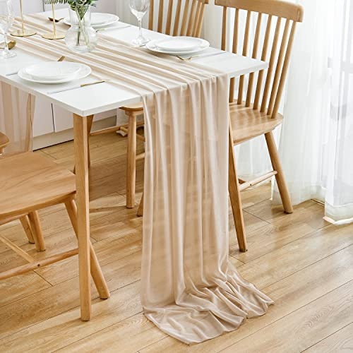 DROMCOM 10 Stück Champagner Chiffon Tischläufer 75x300cm Romantischer Tischläufer Hochzeits, Glitzer Tüllstoff Tisch Läufer, Party Tischdekoration für Hochzeit, Geburtstagsfeier, Braut- und Babyparty