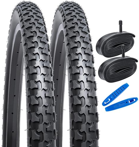 YunSCM 2Pcs Faltbarer 26 Zoll Reifen 26x1.75 Mantel 47-559 Plus 2Pcs 26 Zoll Schlauch AV32mm Ventil kompatibel Rennräder, Citybikes 26x1.75 Fahrradreifen und schlauche