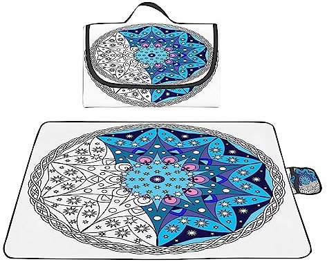 TengYuer Picknickdecke 180x200cm Stranddecke Wasserdicht Sandfrei Isoliert Faltbar Strandmatte mit Tragegriff Outdoor Campingdecke XXL für Camping Parks Strände Picknick Blau Weiß