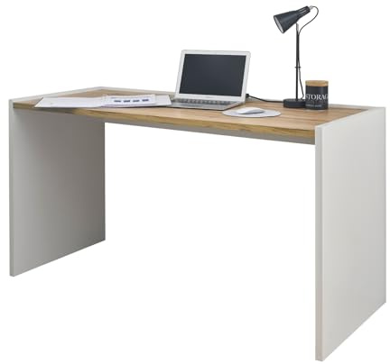 Furn.Design Schreibtisch in weiß und Eiche Wotan Laptoptisch Computertisch Bürotisch Arbeitstisch für Homeoffice und Büro 143 x 62 cm Center