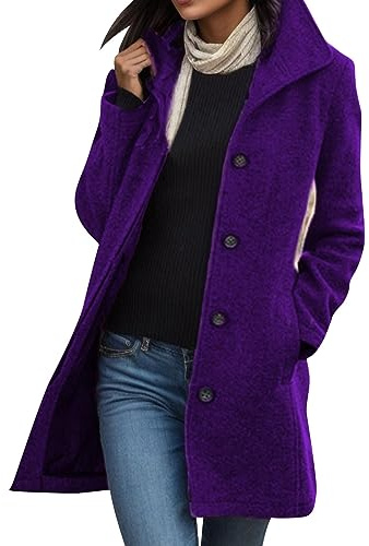 Veste en Laine Femme Col Revers Automne et Hiver Manteau à Manches Longues Chaud Blousons avec Poches Couleur Unie Cardigan Décontracté Coupe-Vent Mi Longue Mode Parka à Double Boutonnage