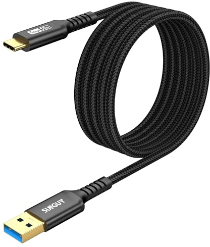 SUNGUY USB C Kabel, USB-C auf USB 10Gbps Typ C Kabel und Nylon geflochtenes Datenkabel Typ-C kompatibel mit iPhone 17/16/15 Pro Max, Galaxy S25 S24 S23, Android Auto - 3m, Schwarz, 1Packung