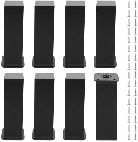 YAYODS 8er Set Möbelfüße Schwarz 150mm – Eckige Leichtmöbel-Füße aus Aluminium & Kunststoff – Ideal für Beistelltische, Nachttische & DIY-Projekte – Einfache Montage inkl. Schrauben