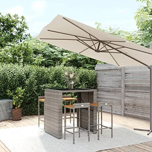Gecheer 5-TLG.Gartenbar-Set Garten Bar Set Sitzgruppe Rattan Bar Tresen Theke Tisch Barset Garten Tisch Outdoor Gartenmöbel Set Grau Poly Rattan & Massivholz Akazie-1937