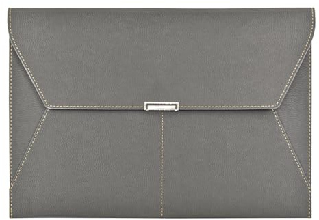VANRA File Folder Document Holder Organizer Waterproof Portfolio Leather Folder Case with 3 Pockets, Filing Envelopes for A4 Letter Size Paper with Snap Magnetic Button Closure (Gray)
