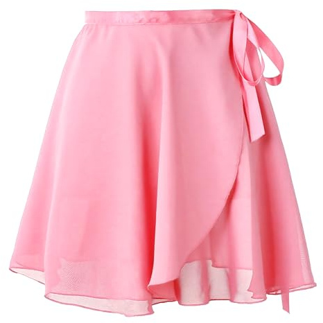 Baisdan Jupe Danse Classique en Mousseline de Soie Jupe Portefeuille de Ballet avec Ceinture Adjustable pour Femmes, Filles Rose