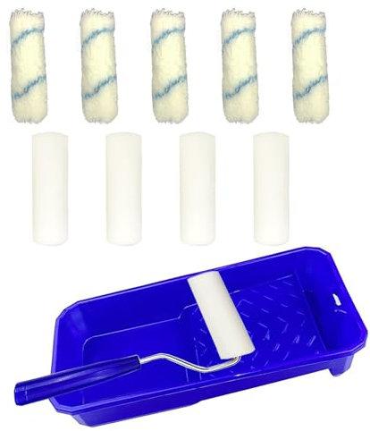 12 Kit Rullo per Pittura, Roller Paint 10 CM Rulli per Pittura con 1 Vaschetta Di Colore 5 Rulli In Gommapiuma 5 Rulli Di Vernice In Microfibra 1 Supporto per Pittura da Parete