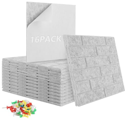 YAYODS Lot de 16 panneaux acoustiques autocollants - 30 x 30 cm - Panneaux acoustiques muraux - Gris - Panneaux acoustiques résistants au son avec épingles - Panneaux muraux résistants au bruit pour