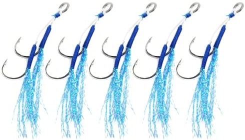 MOONDAME 5Pcs Pesca Assist Ganci di Acqua Salata Doppio Assist Jigging Hook Slow Fast Fall Jigs Amo Da Pesca Per Acqua Dolce Salata