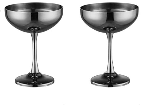 FOOLS ALIBAI Weingläser, 270 ml, Edelstahl, Cocktailgläser, Dessert-Metallkelche, unzerbrechlich, metallisches Gin-Glas, Geschenk-Set, 2 Stück, für Damen und Herren (schwarz)