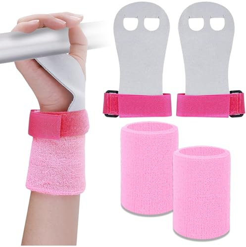 Handgriff-Armbänder, 4 Stück, Sport-Gymnastik-Griffe, Schutz und Handgelenkstütze, Sportzubehör für Mädchen, Jugendliche, Kinder, Kugelhanteln, Sport, Tennis, Workout, Yoga, Athletik (Rosa)