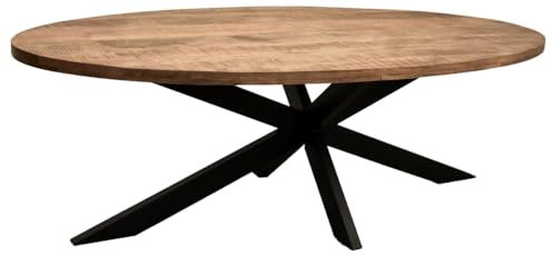 MR. DEKO® Tisch Avola Mango Cross Gestell oval 180x90 cm | Esstisch aus Mangoholz für 4 Personen | Design Holztisch | Runder Esstisch mit stabilen Metallbeinen | Indoor