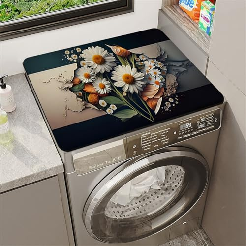 Highdi Housse de Protection pour Machine à Laver Top, Imprimé Pastoral Rétro Coussin de Machine à Laver, Antidérapant Housse de Machine à Laver pour Machine à Laver Sèche-Linge (Noir,50x60cm)
