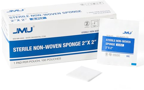 JMU 100 Pack Sterile Gauze Pads 2x2, 8-ply Highly Absorbent Non-Woven Sterile Gauze Sponges for First Aid Medical