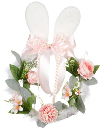 Oshhni Osterkranz, Osterdekoration, hängende Verzierung, künstliche Blume, Frühlingskranz für Haustür, Bauernhaus, Hof, Pink Und Weiß