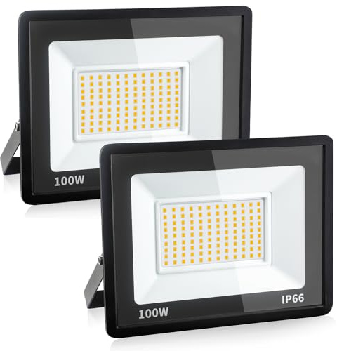 Focos LED Exterior de 100w, Foco LED 10800 Lm, Resistente Al Agua Ip66, Proyector para Exteriores Blanco de Luz Diurna de 3000k para Exteriores para Almacén, Garaje, Patio Trasero, Paquete de 2