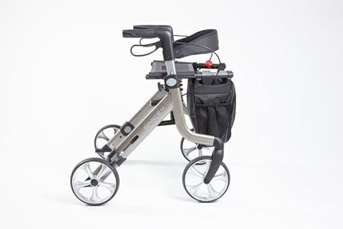 Rehasense Space LX Rollator with Bag, Seat & Backrest - 3 Colours Folding 4-Wheeled Outdoor Walker (Champagne Gold, Medium - Seat Height 55cm)