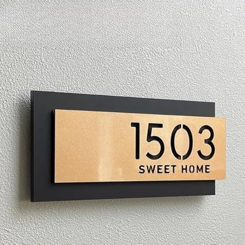 Numéro de Maison,Plaque Numero Maison Plaques de porte modernes personnalisées en 3D, numéro de maison, adresse, nom de famille, lettre for maison, hôtel, villa, bureau, bar, appartement(Black Gold,30