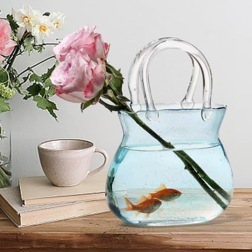 Glass Purse Vase, Creative Bubble Handbag Flower Vase | Clear Glass Purse VaseDecorative, Bag GlassVases, HandbagVase & Fish Bowl, ClearVase For Centerpieces For Home Decor