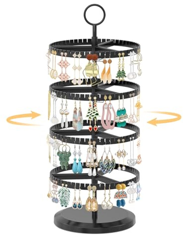 EsLuker.ly Ohrring Ständer Ohrringhalter Organizer Rotierend Ohrringständer Ohrring-aufbewahrungsständer mit 228 U-Slots für Frauen, 4-stufiger Kunststoff Schmuckständer mit Metallschale für earring