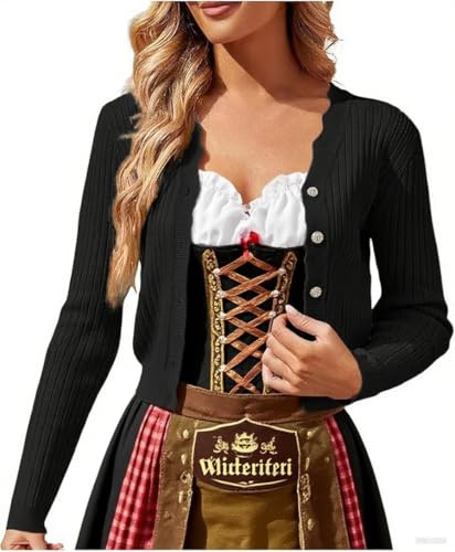 Strickjacke Schwarz Damen, Strickjacke Damen Kurz Trachtenjacke Dirndl Jacke Cardigan Trachtenweste Leicht Bolero Jäckchen Trachten Strickjacken Kurze Blusenjacke Strickweste Für Oktoberfest Schwarz