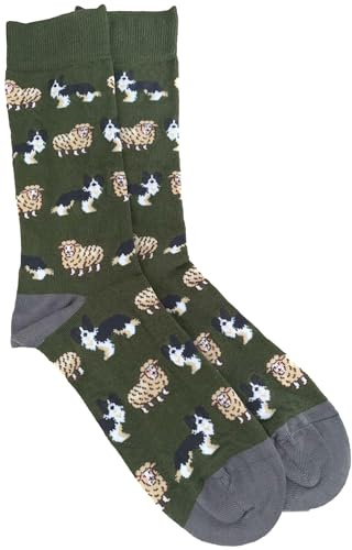 Purple Possum Border Collie Hundesocken in Grün Schwarz Weiß Schafe Hunde Muster Neuheit Herren Größe 39-45