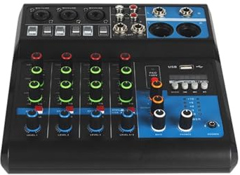 Controladora DJ, Mezclador de audio de 5 canales, mesa de sonido, mezclador profesional, computadora, grabación de escenario, tarjeta de sonido USB, equipo de DJ de tonos altos y bajos.