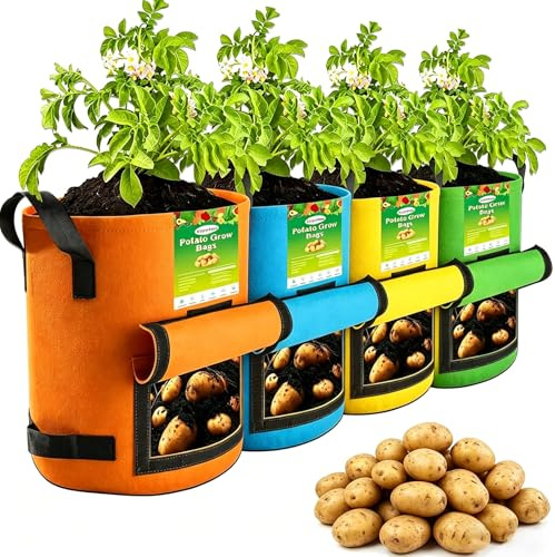 VJJXUU 4Packs Colorful Potato Grow Bags, Heavy Duty Potato Bags for Growing Potatoes, Potato Planter, Muticolor, Felt Fabric, 10 Gallon