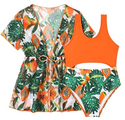 Bikinis FüR MäDchen,3-Teiliges Badeanzug-Set Mit Blumenmuster FüR Baby-MäDchen Mit ÜBerzug Und Separater Badebekleidung Lsf 50+ Kleinkind-Schwimmoutfit FüR Strand Und Pool