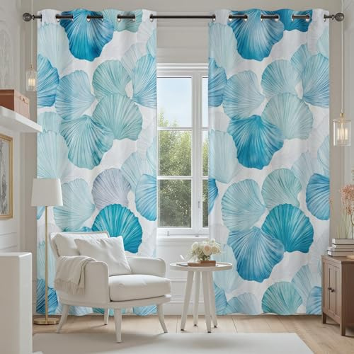 Tyafsgvqo Muschel Vorhänge, Strand Meer Maritim Gardinen Blickdicht | Aesthetic Modern Vorhang mit Ösen, Verdunklungsvorhänge fur Wohnzimmer Schlafzimmer, 2er Set H225 x B140 cm