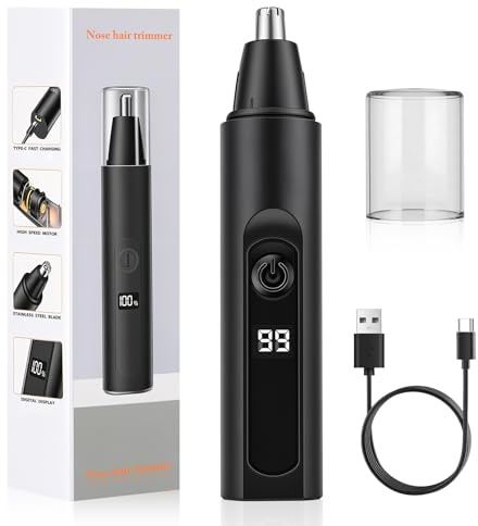 Aolso Tondeuse Nez Oreilles Homme, Coupe Poils Nez et Oreilles USB Rechargeable,Rasoir Électrique Haut de Gamme LED Écran, étanchéité IPX4, Accessoires amovibles faciles à nettoyer, Noir