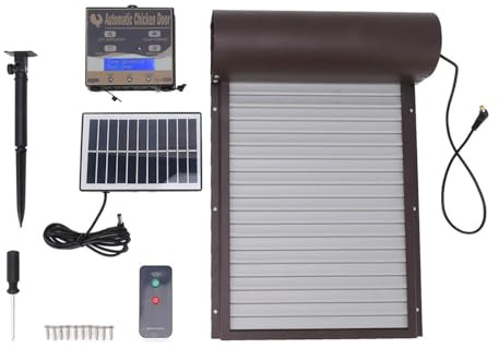 Helautomatisk DöRr Till HöNshus Soldriven Automatisk Hönshusdörr Kycklingdörröppnare Med Ljussensor Timer Fjärrkontroll SäKer, VäDerbestäNdig, PåLitlig(Brown)