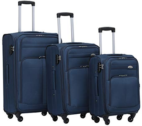 BEIBYE Stoff Kofferset Trolley Gepäckset mit Vorder Taschen, Oberer Öffnung und Dehnungsfuge (Blau)