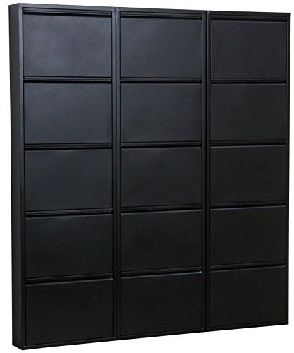 Dynamic24 XXL Pisa 15 Klappen schwarz – Schuhschrank – B152 x H173 x T16 cm – Metall pulverlackiert – Klappbar/faltbar – modern – für Flur & Eingangsbereich – ideal für schmale Flure