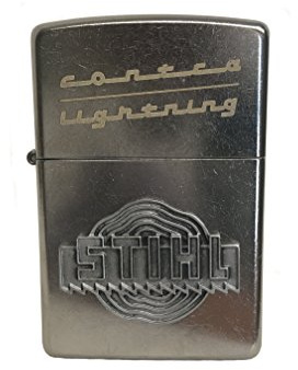 Stihl 04206600001 Sturmfeuerzeug Silberfarben Sonderanfertigung Zippo mit Schriftzug Contra Lightning Logo, Orange