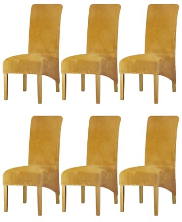 LANSHENG dehnbare Stuhlhussen für Esszimmerstühle, Stretch-Spandex mit elastischem Band, Stuhlbezug, Samt, große Esszimmerstuhlhussen für Restaurant, Hotel, Party, Bankett (Senfgelb, 6er-Pack, XL) | Elastische Stuhlhussen für Esszimmer Restaurants Küchen Hotels