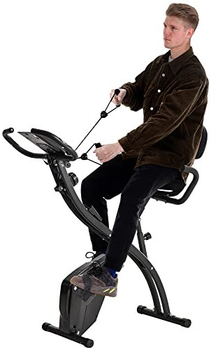 HOMCOM 3-in-1 Folding Exercise Bike, Foldable Stationary Bike with 8-Level Adjustable Magnetic Resistance, Arm Resistance Band, Pulse Sensor and LCD Monitor, Black