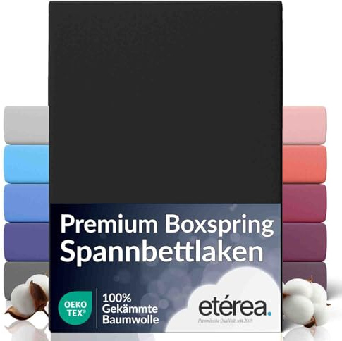 etérea Extra Jersey Spannbettlaken 180x200-200x220 cm Schwarz bis 35cm | 100% gek. Baumwolle 160 g/m² Spannbetttuch · bis 35 cm Steghöhe für Boxspring & Wasserbett · OEKO-TEX Made in Green