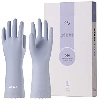 LANON 3 Pairs wahoo Skin-Friendly Cleaning Gloves, Unlined Dishwashing Kitchen Gloves, Reusable, Non-Slip, Icelandic Blue, Small