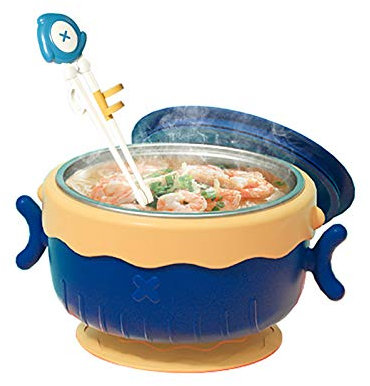 Chiatai Baby Wasser-Injektions-Isolationsschüssel, Kinder, Kleinkind, Kinder, Edelstahl-Geschirr, isoliert, Reise-Futternapf, Geschirr, blau mit Essstäbchen