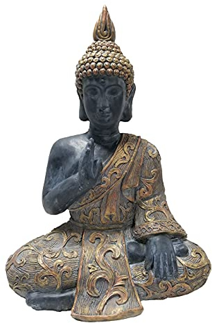 Dehner Dekofigur Buddha, 64 x 46 x 29 cm, Magnesia, schwarz/Gold