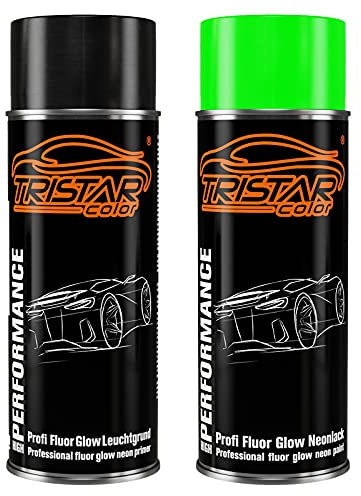 TRISTARcolor Fluor Glow Neonlack Set Leuchtgrund 400 ml Grün matt | Spraydose, Sprühdose, Autolack, schnell trocknend, hell leuchtende Neonfarben, Rostschutz, Made in Germany