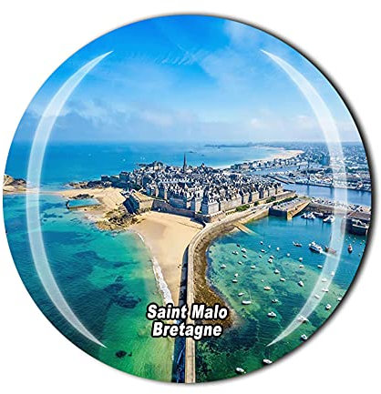 Aimant de réfrigérateur Saint Malo Bretagne France - Cristal - Souvenir Touristique - Collection cadeau - Autocollant magnétique pour réfrigérateur