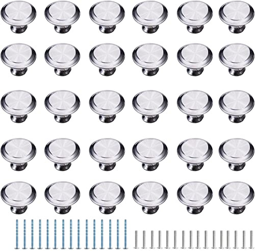 Fitepro 30 Pack Round Kitchen Cabinet Knobs Brushed Nickel Silver, 1.2 30mm Zinc Round Drawer Knob for Cabinets Dressers Drawers Cabinet Hardware with Long & Short Screw