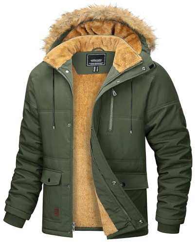 MAGCOMSEN Giacche invernali da uomo termiche piumini lunghi cappotti parka giacche con cappuccio staccabile, Verde militare, M