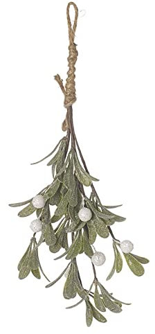 Heaven Sends Artificial Frosted Green CHRISTMAS MISTLETOE Hanging Bunch Decoration with Sparkly White BERRIES & Leaves - 27 cm